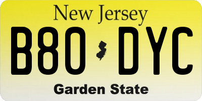 NJ license plate B80DYC