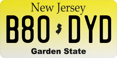 NJ license plate B80DYD