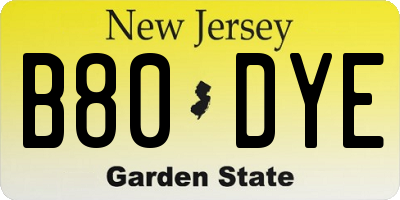 NJ license plate B80DYE