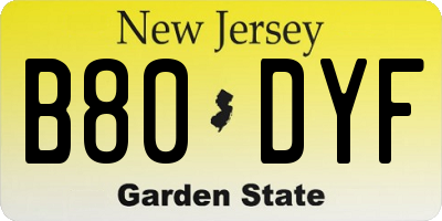 NJ license plate B80DYF