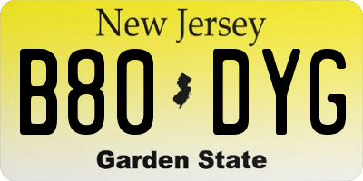 NJ license plate B80DYG