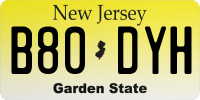 NJ license plate B80DYH