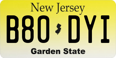 NJ license plate B80DYI
