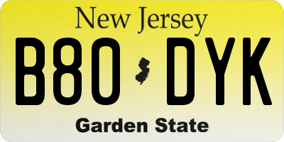 NJ license plate B80DYK