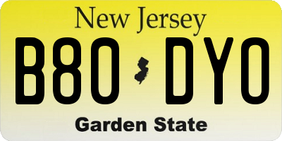 NJ license plate B80DYO