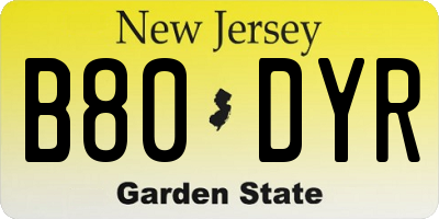 NJ license plate B80DYR