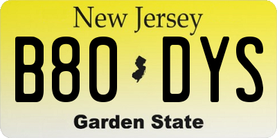 NJ license plate B80DYS
