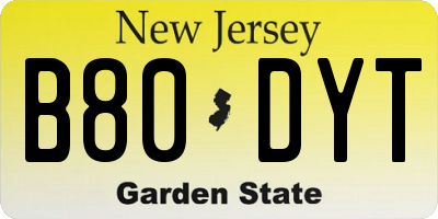 NJ license plate B80DYT