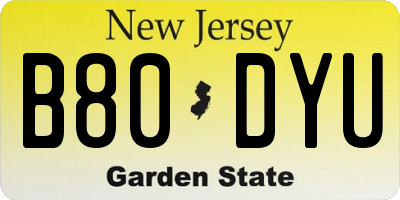 NJ license plate B80DYU