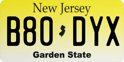 NJ license plate B80DYX