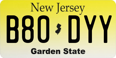 NJ license plate B80DYY
