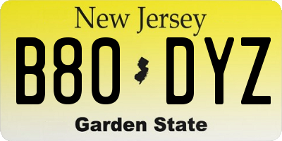 NJ license plate B80DYZ