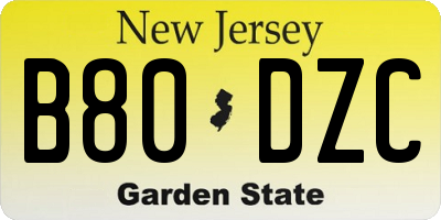 NJ license plate B80DZC