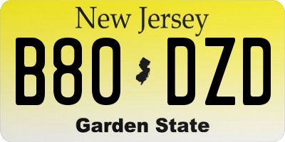 NJ license plate B80DZD