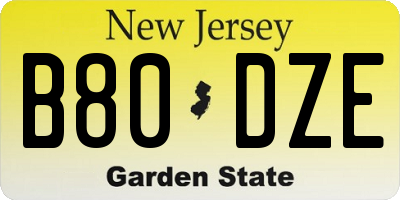 NJ license plate B80DZE