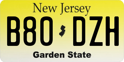 NJ license plate B80DZH