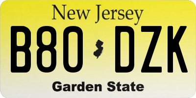 NJ license plate B80DZK