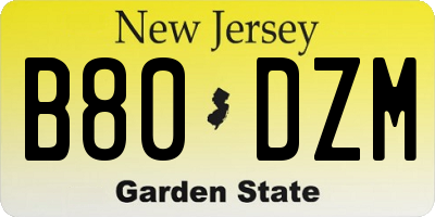 NJ license plate B80DZM