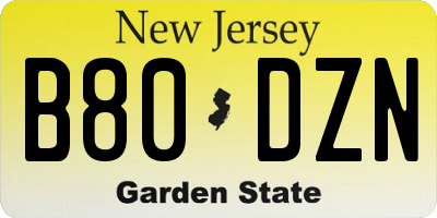 NJ license plate B80DZN