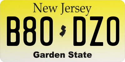 NJ license plate B80DZO