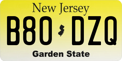 NJ license plate B80DZQ