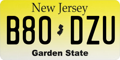 NJ license plate B80DZU