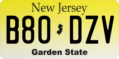 NJ license plate B80DZV