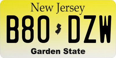 NJ license plate B80DZW