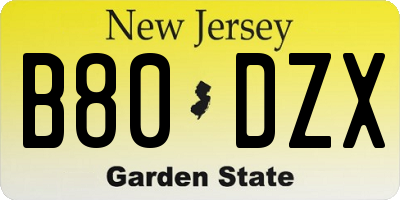 NJ license plate B80DZX