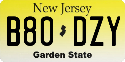 NJ license plate B80DZY