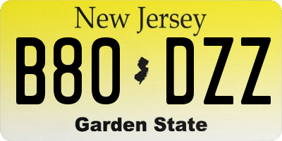NJ license plate B80DZZ
