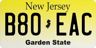 NJ license plate B80EAC