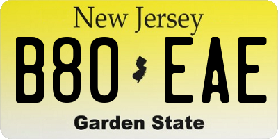 NJ license plate B80EAE