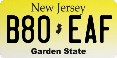 NJ license plate B80EAF