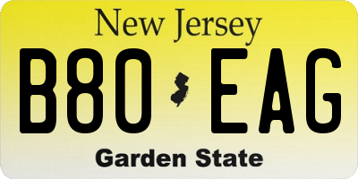NJ license plate B80EAG