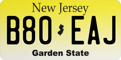 NJ license plate B80EAJ