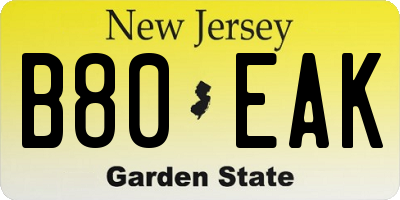 NJ license plate B80EAK