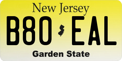 NJ license plate B80EAL