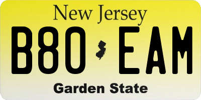 NJ license plate B80EAM