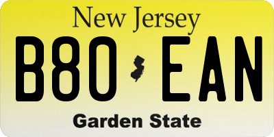 NJ license plate B80EAN