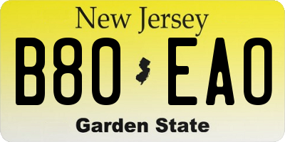 NJ license plate B80EAO