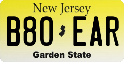 NJ license plate B80EAR