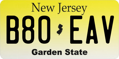 NJ license plate B80EAV