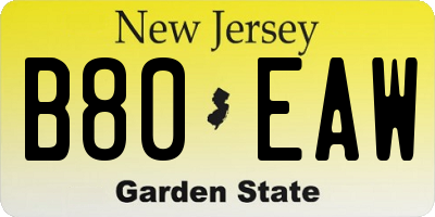 NJ license plate B80EAW