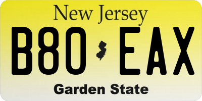 NJ license plate B80EAX