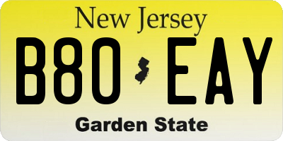 NJ license plate B80EAY