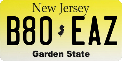 NJ license plate B80EAZ