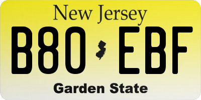 NJ license plate B80EBF
