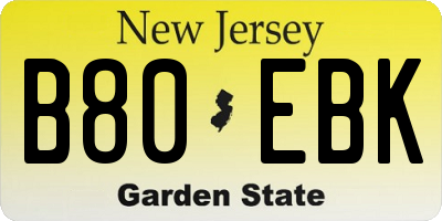 NJ license plate B80EBK