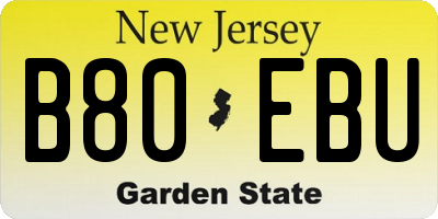 NJ license plate B80EBU